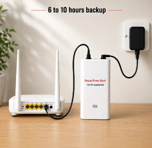 12V High-Power Router Power Bank 20000mAh | 6 Cell Backup Battery | Compatible with Wi-Fi Routers & ONTs - High Capacity Backup - 20,000 AMH | WiFi Router UPS Power Bank 12Volts 8 to 10 Hours Backup