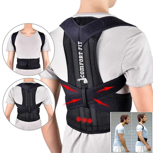 Adjustable Back Support Belt | Posture Corrector | Spine & Shoulder Support Brace | Breathable Upper Back Support for Men & Women - Large