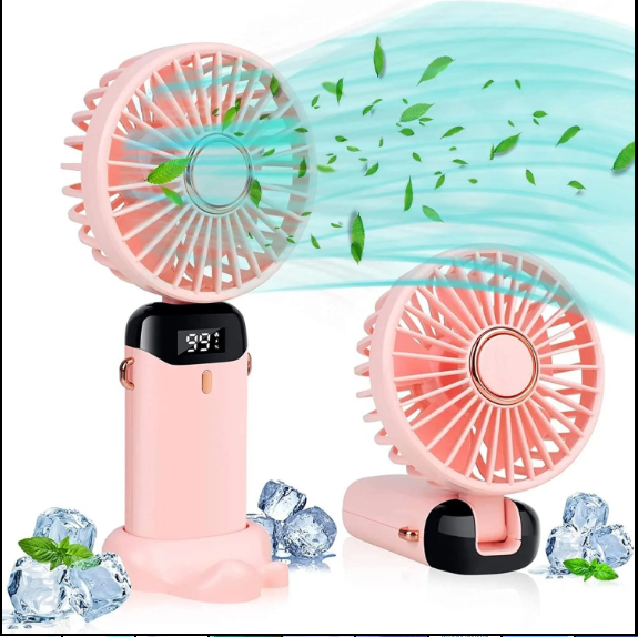 Portable Handheld Mini Fan 5-speed Led Digital Display Folding Usb Charging Electric Fan With Lanyard