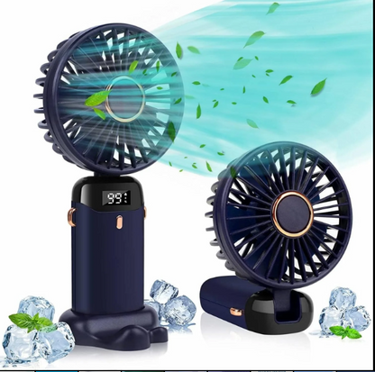 Portable Handheld Mini Fan 5-speed Led Digital Display Folding Usb Charging Electric Fan With Lanyard
