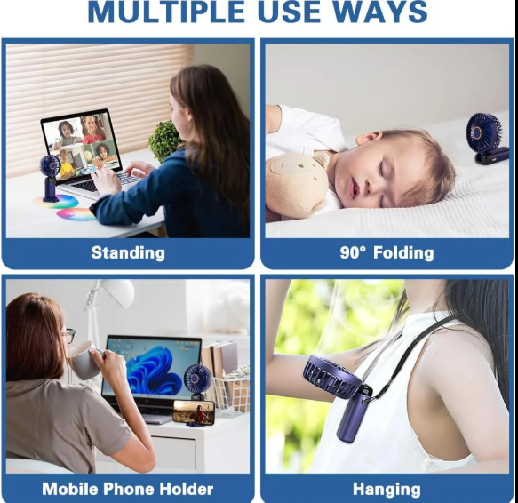 Portable Handheld Mini Fan 5-speed Led Digital Display Folding Usb Charging Electric Fan With Lanyard