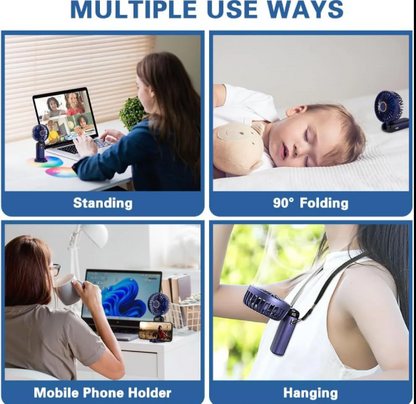 Portable Handheld Mini Fan 5-speed Led Digital Display Folding Usb Charging Electric Fan With Lanyard