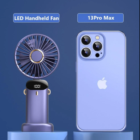 Portable Handheld Mini Fan 5-speed Led Digital Display Folding Usb Charging Electric Fan With Lanyard