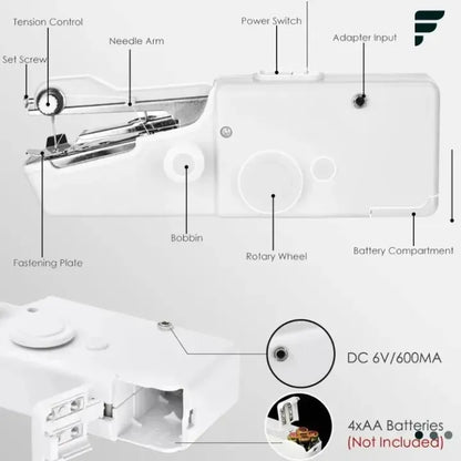 Mini Portable Handheld Sewing Machine – Battery Operated, Easy-to-Use Handy Stitch Tool for Quick Fabric Repairs, Kids' Clothes, DIY Projects & Travel – Lightweight Electric Silai Machine for Home & Beginners - Battery not included select below in Variati