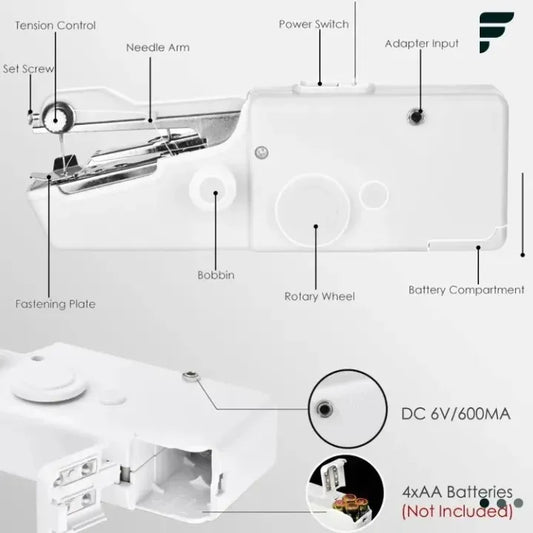 Mini Portable Handheld Sewing Machine – Battery Operated, Easy-to-Use Handy Stitch Tool for Quick Fabric Repairs, Kids' Clothes, DIY Projects & Travel – Lightweight Electric Silai Machine for Home & Beginners - Battery not included select below in Variati