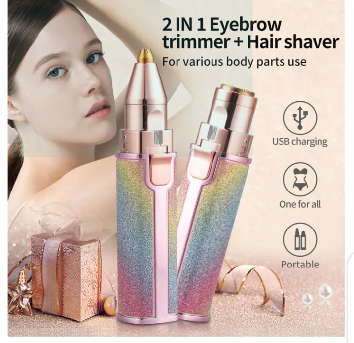 2 In 1 Electric Eyebrow Trimmer Makeup Painless Eye Brow Epilator Mini Shaver Razors Women Portable Facial Body Hair Remover