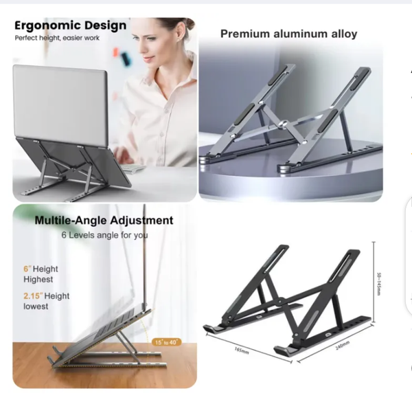 KiraNina Laptop Stand Aluminum Foldable Adjustable Laptop Stand Portable Notebook Stand for Table Desk
