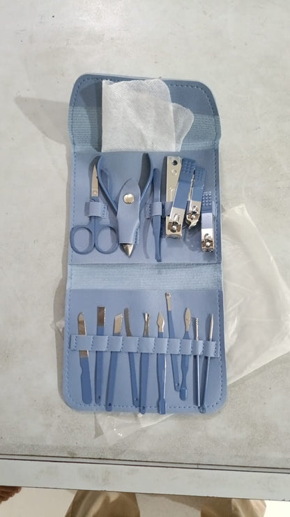 16-Piece Manicure & Pedicure Kit – Premium Stainless Steel Nail Care Set for Hand, Foot & Facial Grooming | Travel-Friendly Case Included | 16 Pcs Nail Care Set | Beauty Essentials Set ( Random Color )