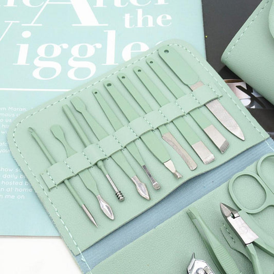 16-Piece Manicure & Pedicure Kit – Premium Stainless Steel Nail Care Set for Hand, Foot & Facial Grooming | Travel-Friendly Case Included | 16 Pcs Nail Care Set | Beauty Essentials Set ( Random Color )